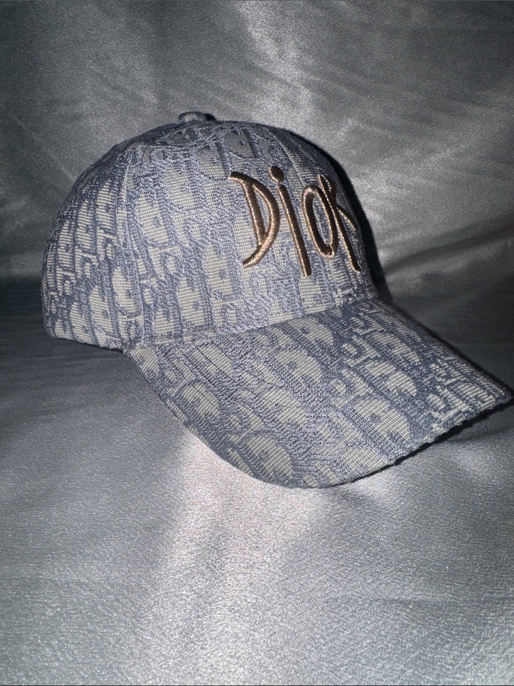 New!🔥Dior Light Blue Monogram Baseball Cap with Gold Logo!🔥